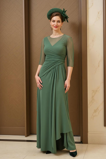 Dark Green Illusion Neck A-Line Mother Of The Bride Dress